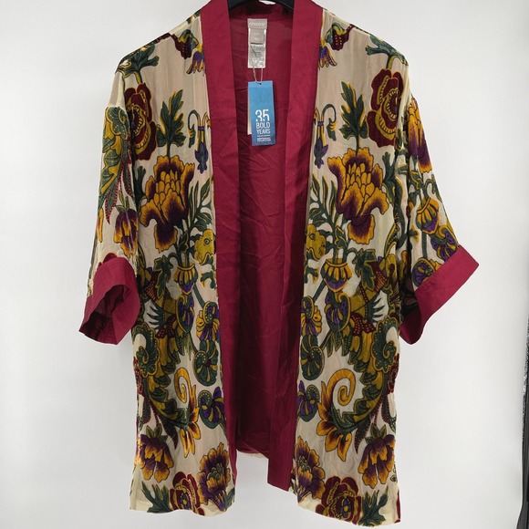 Chico's Other - Chicos‎ Kimono Jacket L/XL Velvet Floral Anniversary Collection Silk Blend
